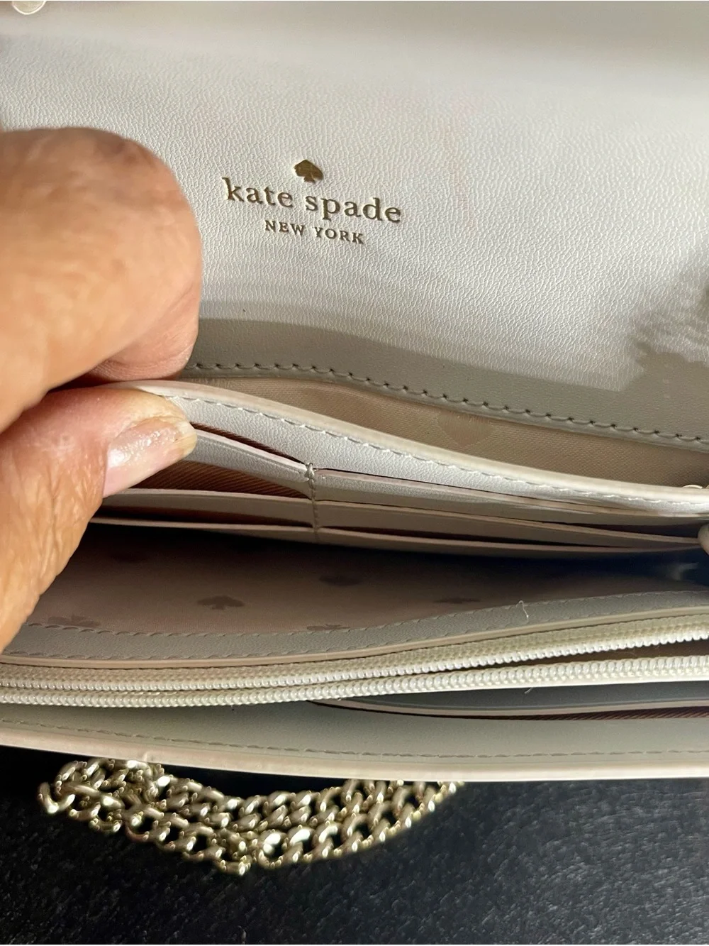 kate spade Scalloped-Edge Wallet Clutch in Cream with Gold Logo